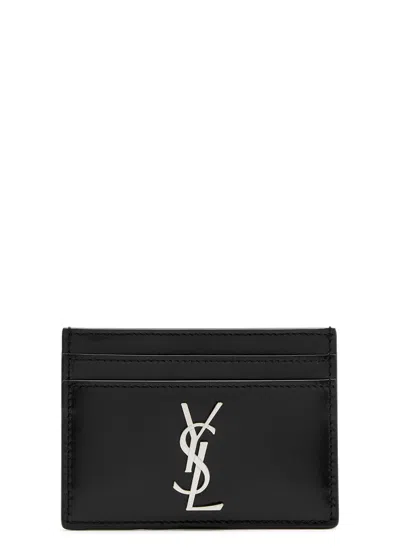 Saint Laurent Logo Leather Card Holder In Black