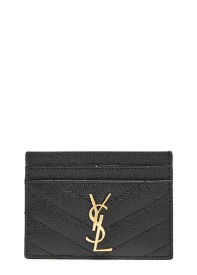 Saint Laurent Logo Leather Card Holder In Black