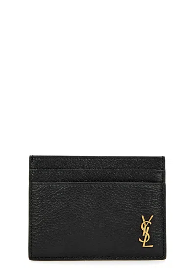 Saint Laurent Logo Leather Card Holder In Black