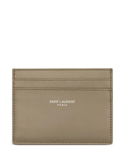 Saint Laurent Logo Leather Card Holder In Brown
