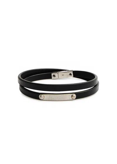 Saint Laurent Logo Leather Double-wrap Bracelet In Black