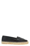 Saint Laurent Logo Leather Espadrilles Flat Shoes Black In Black
