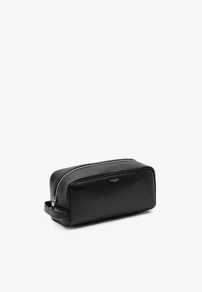 SAINT LAURENT LOGO LEATHER POUCH BAG