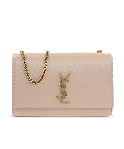 Saint Laurent Logo Leather Shoulder Bag In Nude
