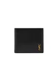 Saint Laurent Compact Leather Wallet With Interlocking Ysl Logo In Black
