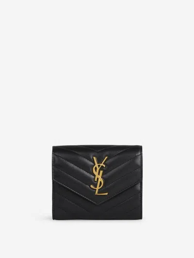 Saint Laurent Logo Leather Wallet In Eight Card Compartments