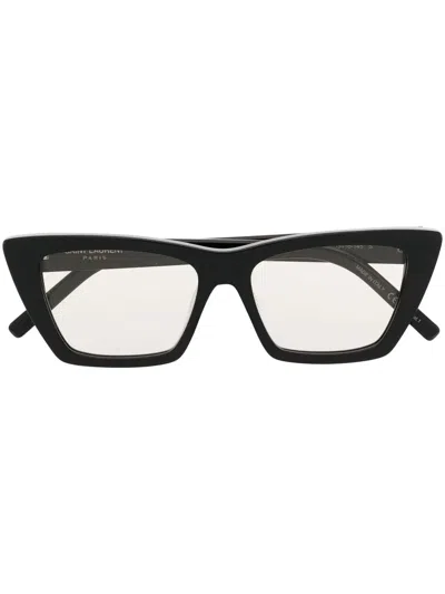 Saint Laurent Sl 737 Mica Thin Opt Glasses In Black-black-transparent