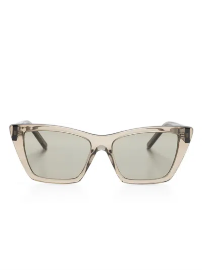 Saint Laurent Logo-lettering Cat-eye Sunglasses In Brown