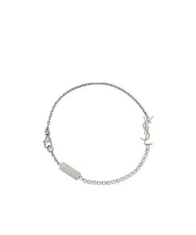 Saint Laurent Logo-lettering Embellished Bracelet In Gray