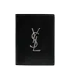 Saint Laurent Black Leather Wallet With Ysl Metal Logo Man In Black