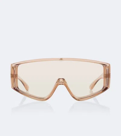 Saint Laurent Logo Lettering Shield Sunglasses In Neutral