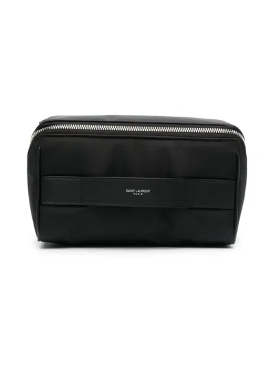 Saint Laurent Logo-print Wash Bag In Schwarz