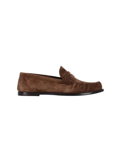 Saint Laurent Logo Loafers In Brown