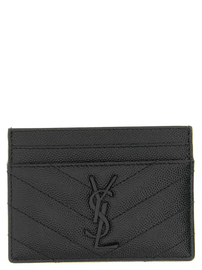 Saint Laurent Logo Matelassé Card Holder In Black