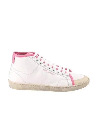 Saint Laurent Logo Mid-top Sneakers In White