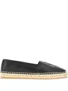 Saint Laurent Logo Leather Espadrilles Flat Shoes Black In Black