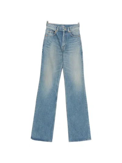 Saint Laurent Logo-motif Jeans In Blue
