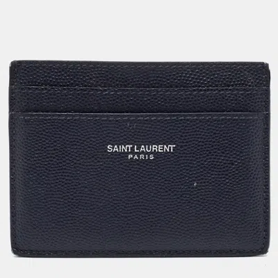 Pre-owned Saint Laurent Logo Navy Blue Leather Card Holder