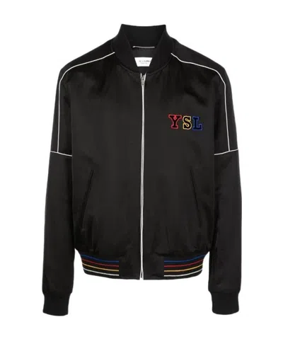 Saint Laurent Logo-patch Bomber Jacket In Black