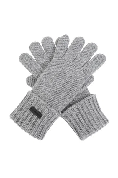 Saint Laurent Logo Patch Gloves In Grey