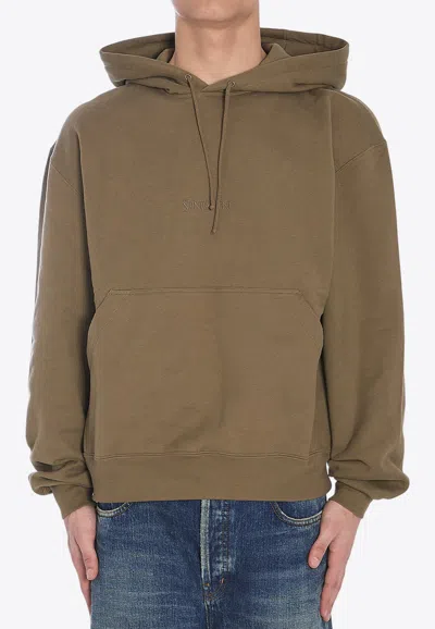 Saint Laurent Logo Patch Hooded Sweatshirt In Green