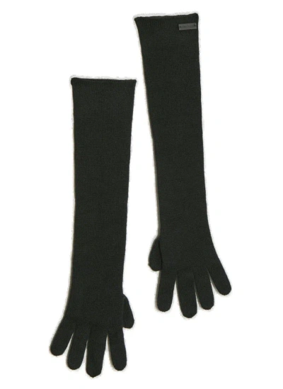 Saint Laurent Logo Patch Ribbed Knit Gloves In Black