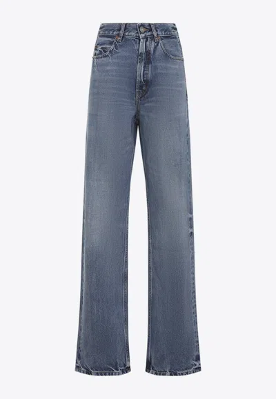 Saint Laurent Logo Patch Straight-leg Jeans In Blue