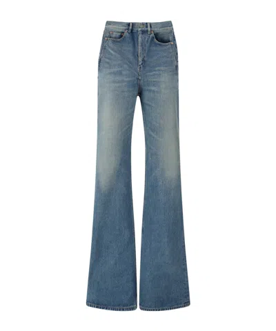 Saint Laurent Logo Patch Straight Leg Jeans In Blue