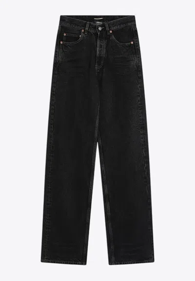 Saint Laurent Logo Patch V-waist Jeans In Black