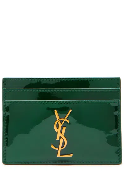 Saint Laurent Logo Patent Leather Card Holder In Green