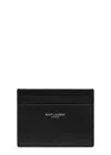 Saint Laurent Logo Pebbled Leather Card Holder In Black