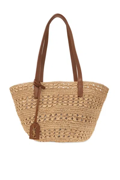 Saint Laurent Panier Crochet Raffia Shopping Bag In Brown