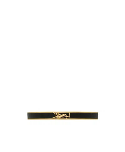 Saint Laurent Logo-plaque Bangle Bracelet In Black
