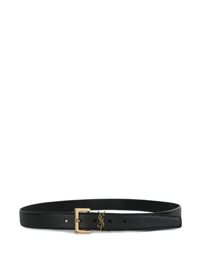 Saint Laurent Logo Plaque Belt In Black