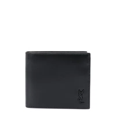 Saint Laurent Logo Plaque Bi-fold Wallet In Black