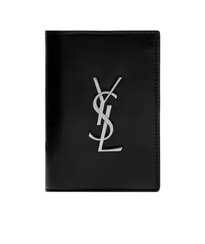 Saint Laurent Logo Plaque Bi-fold Wallet In Gray