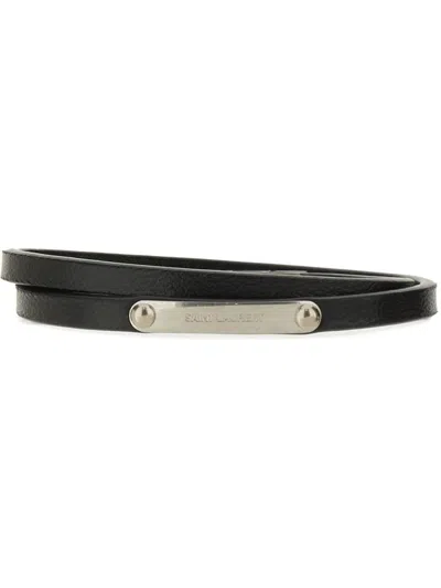 Saint Laurent Logo Plaque Bracelet In Black