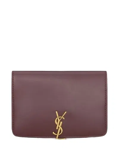 Saint Laurent Logo-plaque Calfskin Wallet In Purple
