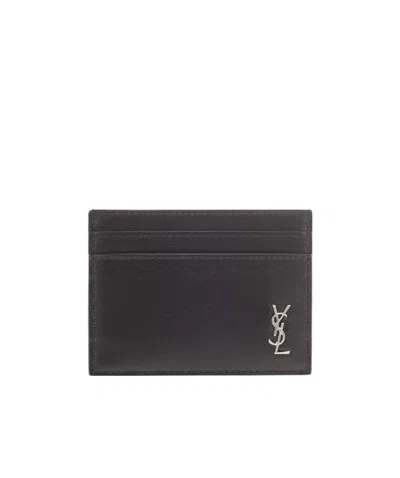 Saint Laurent Logo Plaque Cardholder In Black
