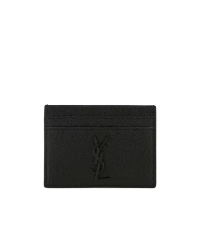 Saint Laurent Logo Plaque Cardholder In Black