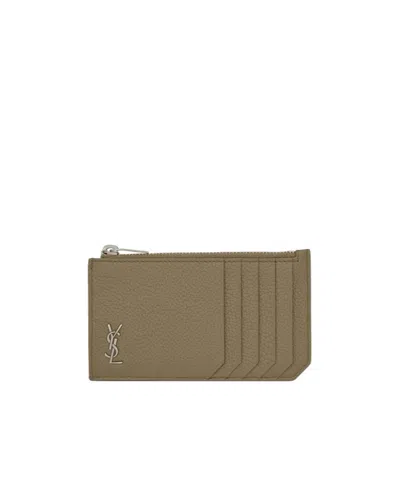 Saint Laurent Logo-plaque Cardholder In Brown