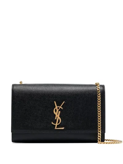 Saint Laurent Logo-plaque Chain Shoulder Bag In Black