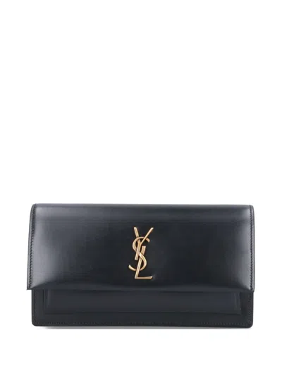 Saint Laurent Logo-plaque Chain-strap Clutch Bag In Black