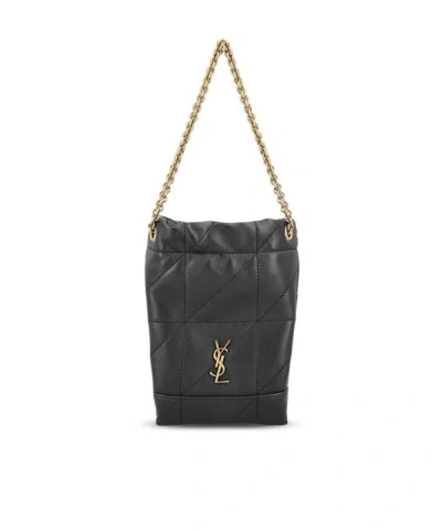 Saint Laurent Logo Plaque Chained Shoulder Bag In Black