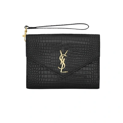 Pre-owned Saint Laurent Logo Plaque Clutch Bag 'black'