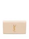 Saint Laurent Logo-plaque Clutch Bag In Neutral