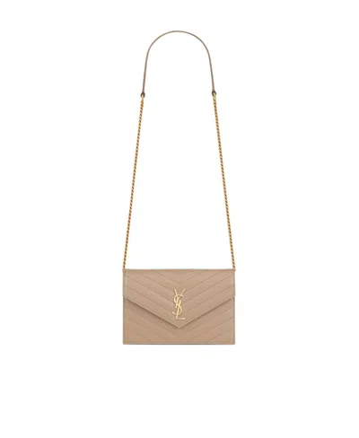 Saint Laurent Logo-plaque Crossbody Bag In Nude
