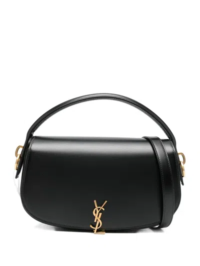 Saint Laurent Logo-plaque Curved Shoulder Bag In Black
