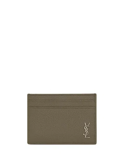 Saint Laurent Logo-plaque Detail Card Holder In Grün