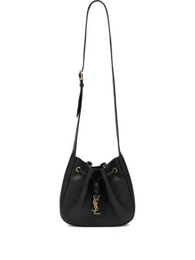 Saint Laurent Logo-plaque Drawstring Crossbody Bag In Black
